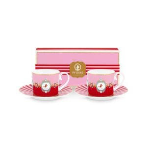 Pip Studio Kop en Schotel – Love Birds – Rood – 250ml – Set van 2 Pip Studio Kop en Schotel – Love Birds – Rood – 250ml – Set van 2