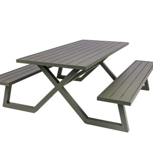 MaximaVida luxe aluminium picknicktafel Dex 200 cm olijfgroen met excl MaximaVida luxe aluminium picknicktafel Dex 200 cm olijfgroen met excl