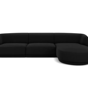 Micadoni rechter hoekbank Miley 4-zits, flueel, zwart – 156x255x70cm Micadoni rechter hoekbank Miley 4-zits, flueel, zwart – 156x255x70cm