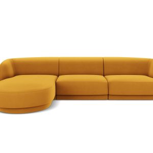 Micadoni linker hoekbank Miley 4-zits, flueel, geel – 156x255x70cm Micadoni linker hoekbank Miley 4-zits, flueel, geel – 156x255x70cm