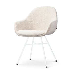 Nolon Noa-Mae Eetkamerstoel Bouclé Beige – Armleuning – Witte Poten Nolon Noa-Mae Eetkamerstoel Bouclé Beige – Armleuning – Witte Poten