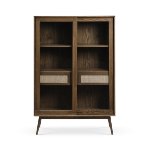 Olivine Boas Houten Vitrinekast met Lade – B 110 cm – Gerookt Eiken Olivine Boas Houten Vitrinekast met Lade – B 110 cm – Gerookt Eiken