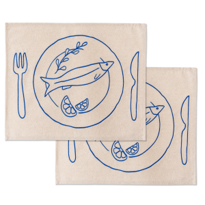 Kulu Club placemats bord met vis – linnenmix – beige – set van 2 Kulu Club placemats bord met vis – linnenmix – beige – set van 2