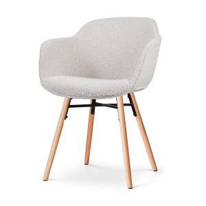 Nolon Nena-Mare Eetkamerstoel Bouclé Beige – Armleuning – Houten Poten Nolon Nena-Mare Eetkamerstoel Bouclé Beige – Armleuning – Houten Poten