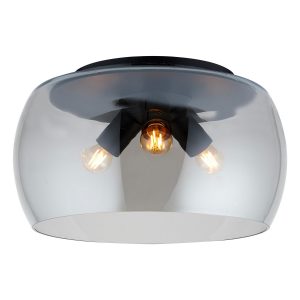 Lighto | Moderne plafonnière zwart met rookglas 3-lichts | Avalon Lighto | Moderne plafonnière zwart met rookglas 3-lichts | Avalon