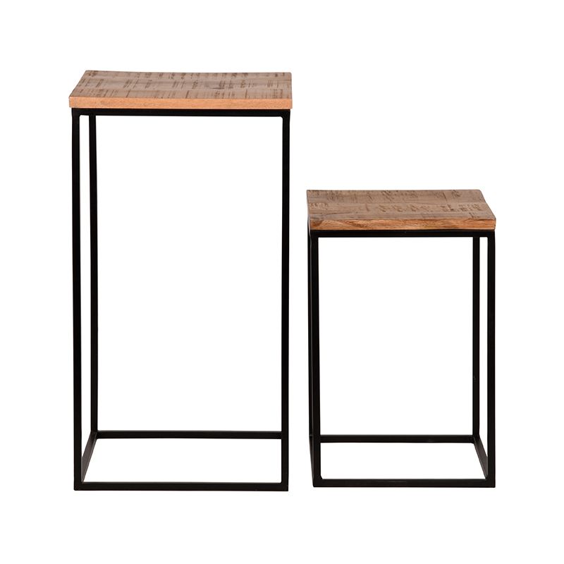 LABEL51 Bijzettafel Vintage - Naturel Mangohout - 35x35x65cm - Set van