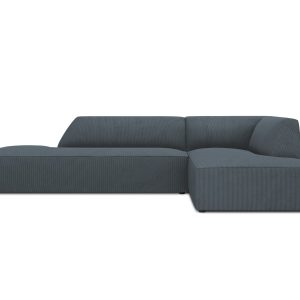 Micadoni rechter hoekbank Ruby 4-zits, ribfluwelen, blauw – 180x273x69