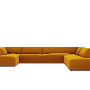 Micadoni Panoramische hoekbank rechts Ruby 7-zits, flueel, geel – 273x