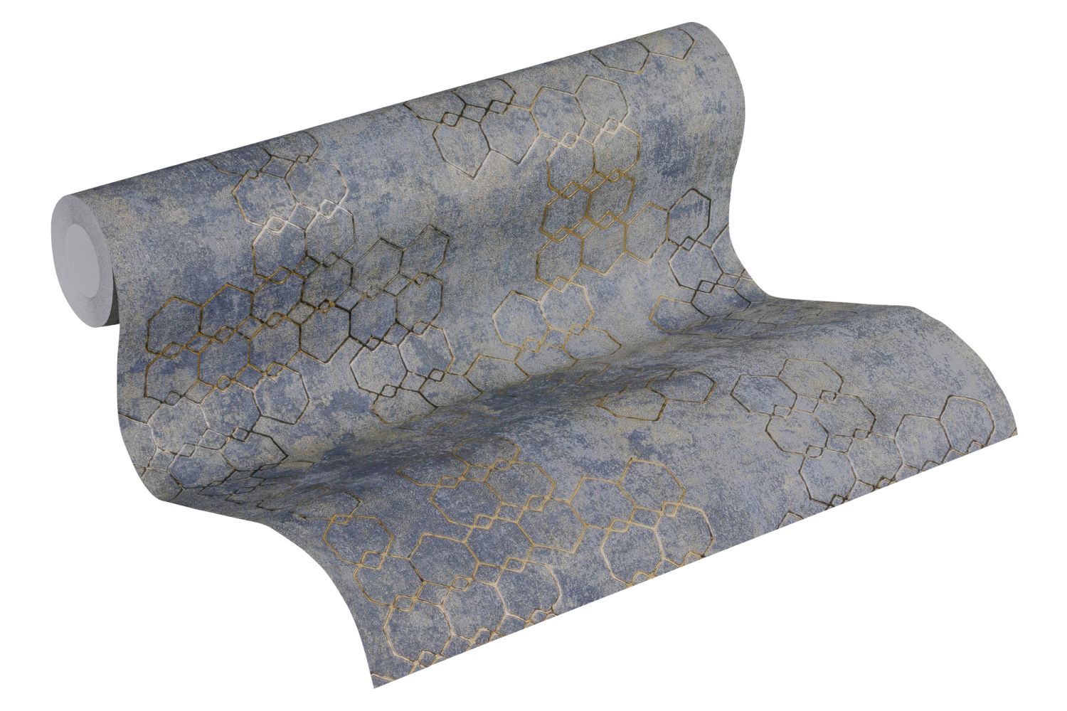 Livingwalls behang hexagon vergrijsd blauw, grijs en goud - 53 cm x 10