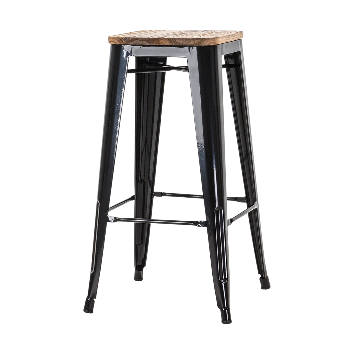 Legend Metalen barkruk zwart - met houten zitting - 65 cm
