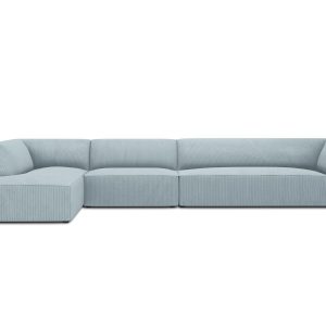 Micadoni linker hoekbank Ruby 5-zits, ribfluwelen, lichtblauw – 180×36 Micadoni linker hoekbank Ruby 5-zits, ribfluwelen, lichtblauw – 180×36