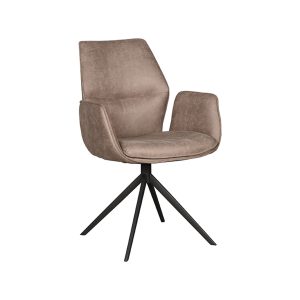 LABEL51 Eetkamerstoel Mellow – Taupe Stof – Draaibaar