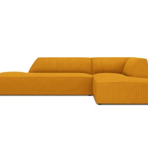 Micadoni rechter hoekbank Ruby 4-zits, ribfluwelen, geel – 180x273x69c
