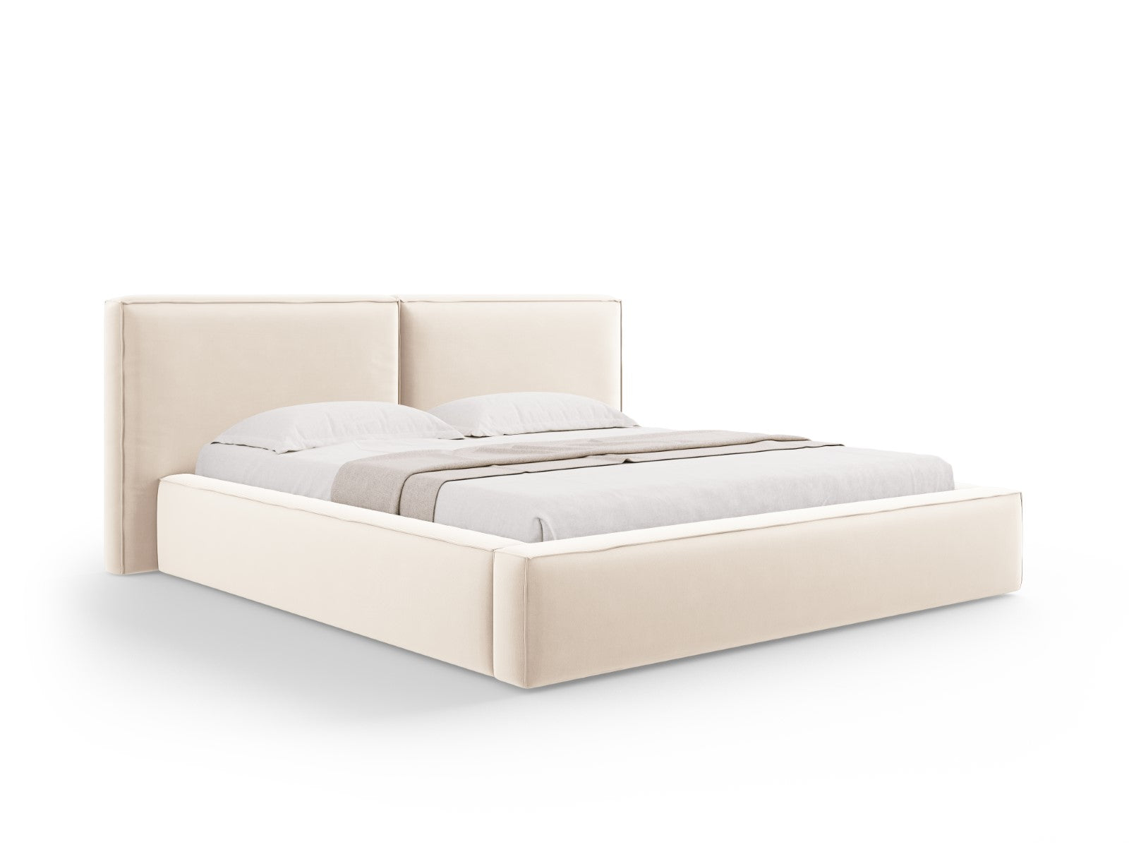 Micadoni Opbergbed met hoofdeinde Jodie 180x200cm, flueel, lichtbeige