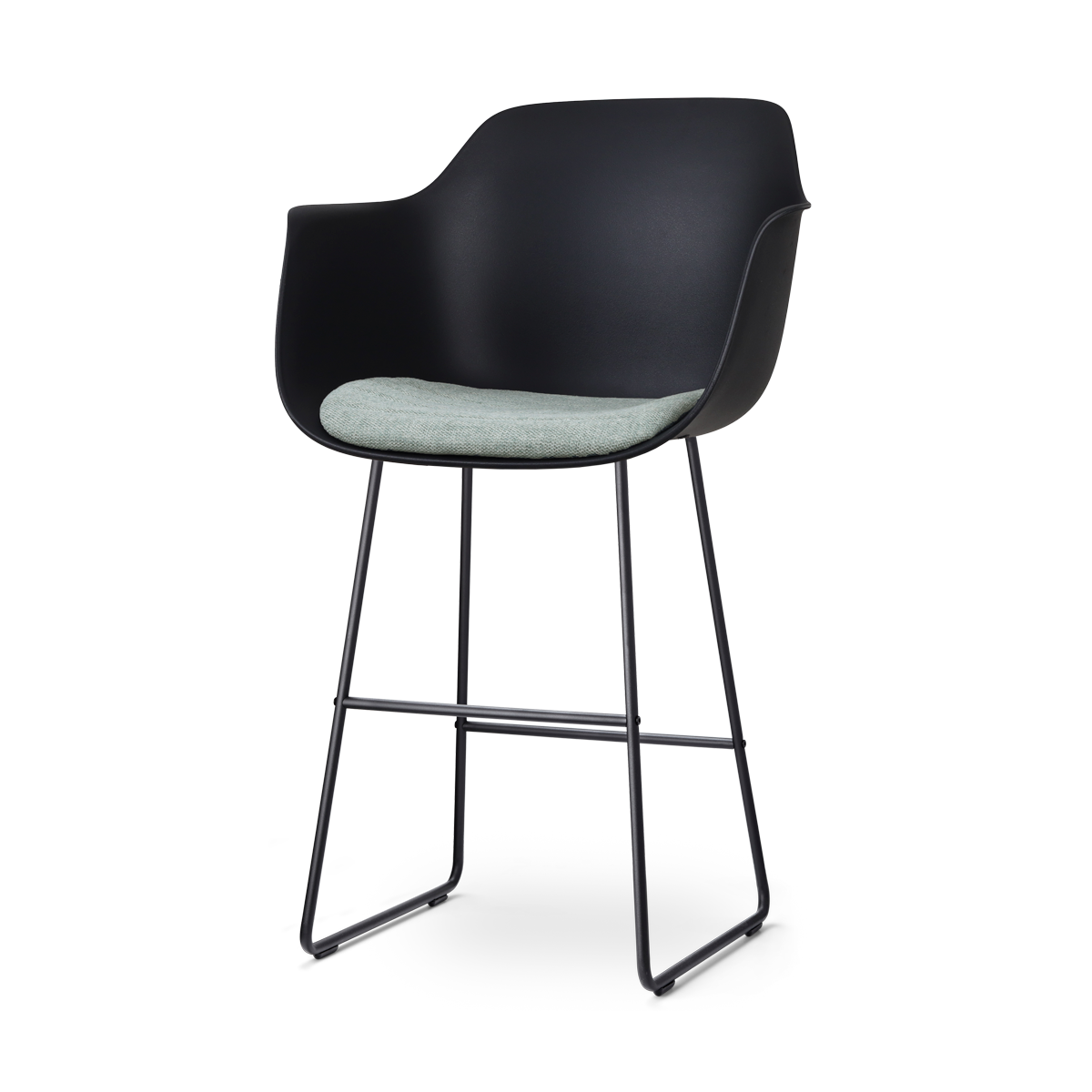 Nolon Nino-Liz Barkruk Zwart - Zachtgroen Kussen - Zwart Frame - 75 cm