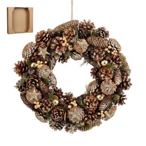 Mica Decorations Brant Kerstkrans met Dennenappels – H9 x Ø45 cm – Bru Mica Decorations Brant Kerstkrans met Dennenappels – H9 x Ø45 cm – Bru