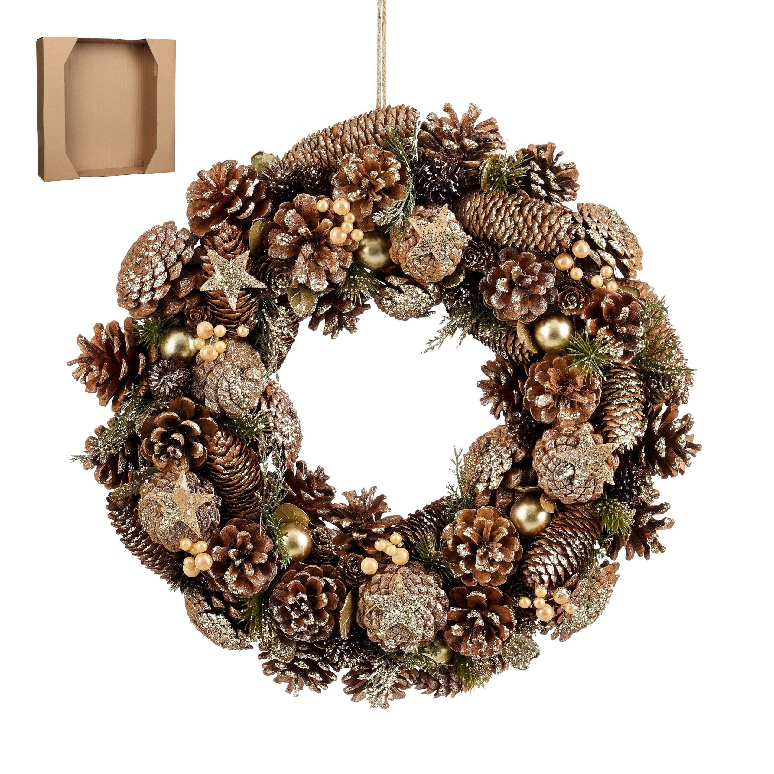 Mica Decorations Brant Kerstkrans met Dennenappels - H9 x Ø45 cm - Bru