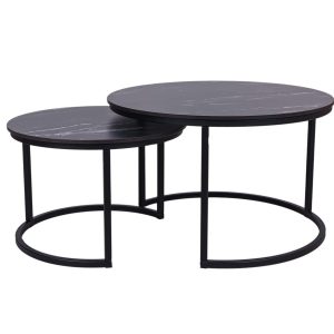 MaximaVida ronde salontafel set Firenze 58 en 45 cm – zwart HPL marmer MaximaVida ronde salontafel set Firenze 58 en 45 cm – zwart HPL marmer