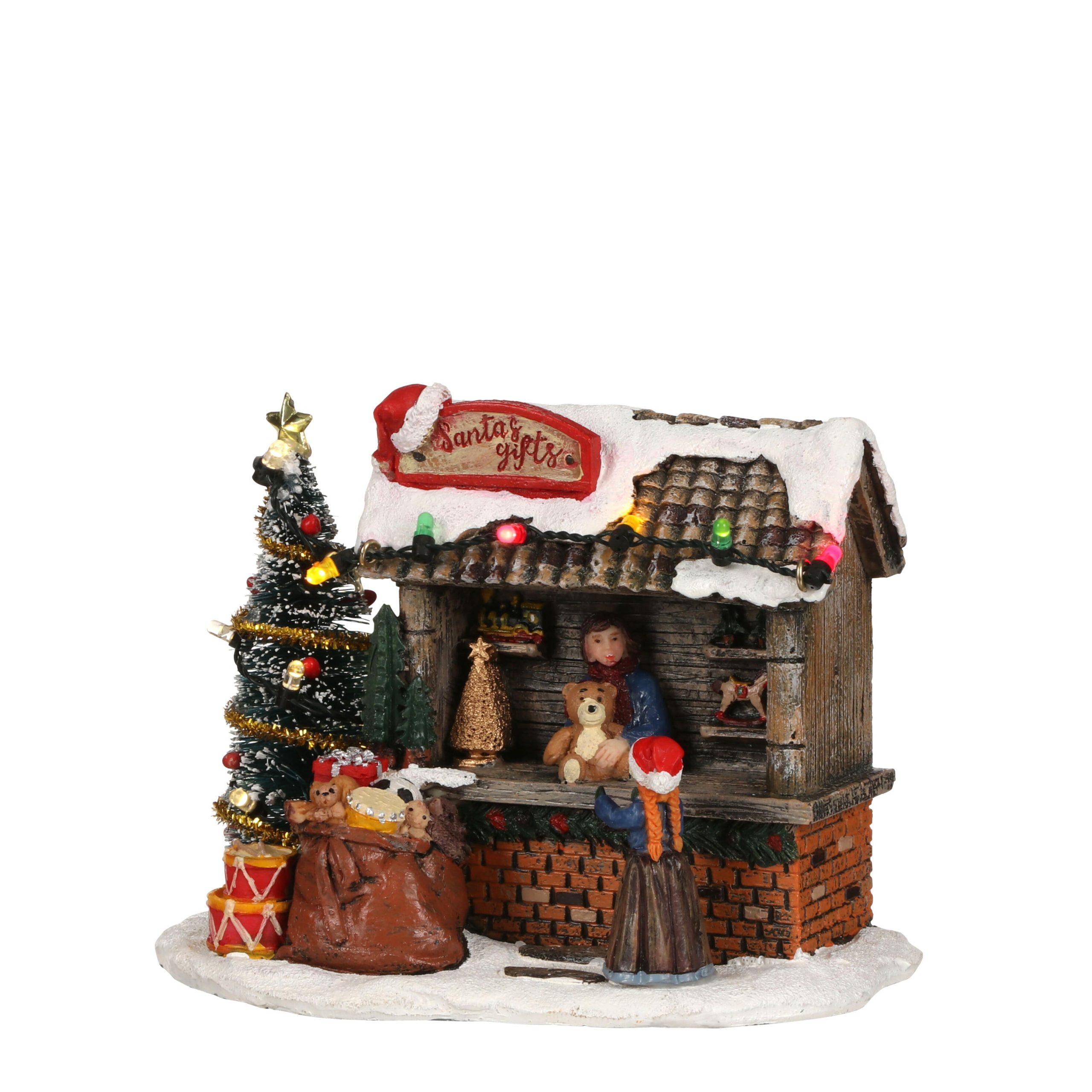 LuVille Kerstdorp Miniatuur Santa's Gifts Cadeaukraam - L14 x B9 x H11
