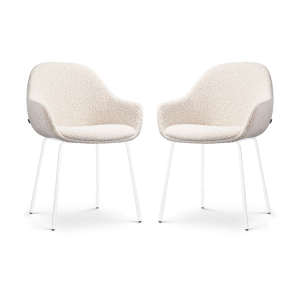 Nolon Nora-Mae Eetkamerstoelen Set van 2 – Bouclé Beige – Witte Poten Nolon Nora-Mae Eetkamerstoelen Set van 2 – Bouclé Beige – Witte Poten