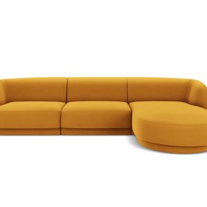 Micadoni rechter hoekbank Miley 4-zits, flueel, geel – 156x255x70cm Micadoni rechter hoekbank Miley 4-zits, flueel, geel – 156x255x70cm