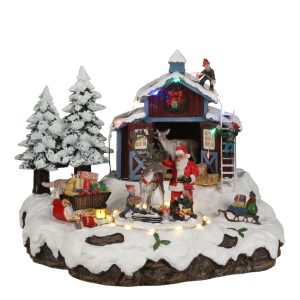 LuVille Kerstdorp Miniatuur Santa's dorp met Rendier – L24 x B21 x H20 LuVille Kerstdorp Miniatuur Santa's dorp met Rendier – L24 x B21 x H20