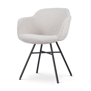 Nolon Noa-Mare Eetkamerstoel Bouclé Beige – Armleuning – Zwarte Poten Nolon Noa-Mare Eetkamerstoel Bouclé Beige – Armleuning – Zwarte Poten