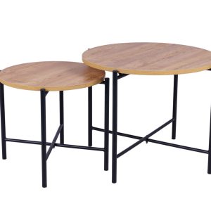 MaximaVida salontafel set Kiev 62 en 49 cm kruisframe zwart – eikenhou MaximaVida salontafel set Kiev 62 en 49 cm kruisframe zwart – eikenhou