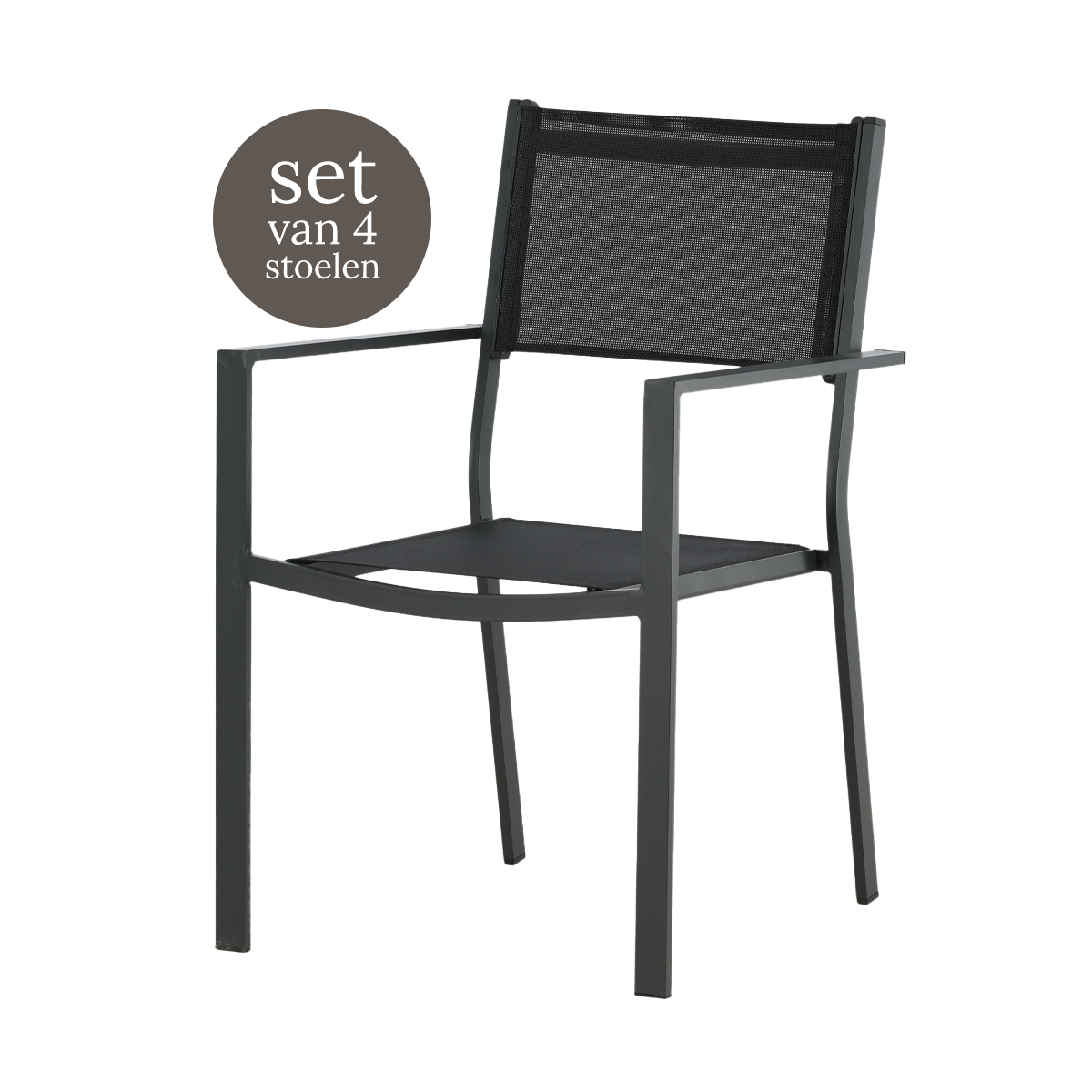 Nest outdoor Narda aluminium tuinstoel zwart - met armleuningen - set