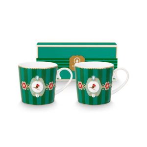 Pip Studio Mokken – Love Birds Medallion – Groen Gestreept – 190ml – S