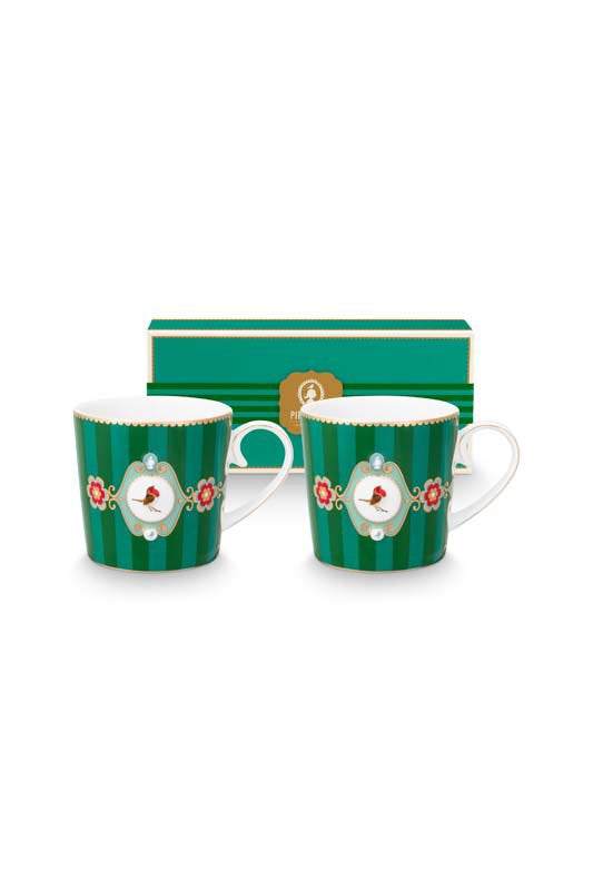 Pip Studio Mokken - Love Birds Medallion - Groen Gestreept - 190ml - S