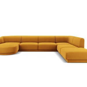 Micadoni Panoramische hoekbank rechts Miley 6-zits, flueel, geel – 255 Micadoni Panoramische hoekbank rechts Miley 6-zits, flueel, geel – 255