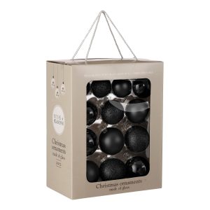Mica Decorations Kerstballen Set – 26 Stuks – Ø7 cm – Glas – Zwart Mica Decorations Kerstballen Set – 26 Stuks – Ø7 cm – Glas – Zwart
