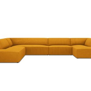 Micadoni Panoramische hoekbank links Ruby 7-zits, ribfluwelen, geel – Micadoni Panoramische hoekbank links Ruby 7-zits, ribfluwelen, geel –