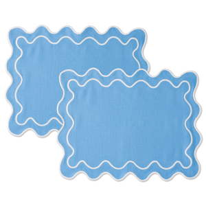 Kulu Club placemats Wavy – linnenmix – blauw/wit – set van 2 Kulu Club placemats Wavy – linnenmix – blauw/wit – set van 2