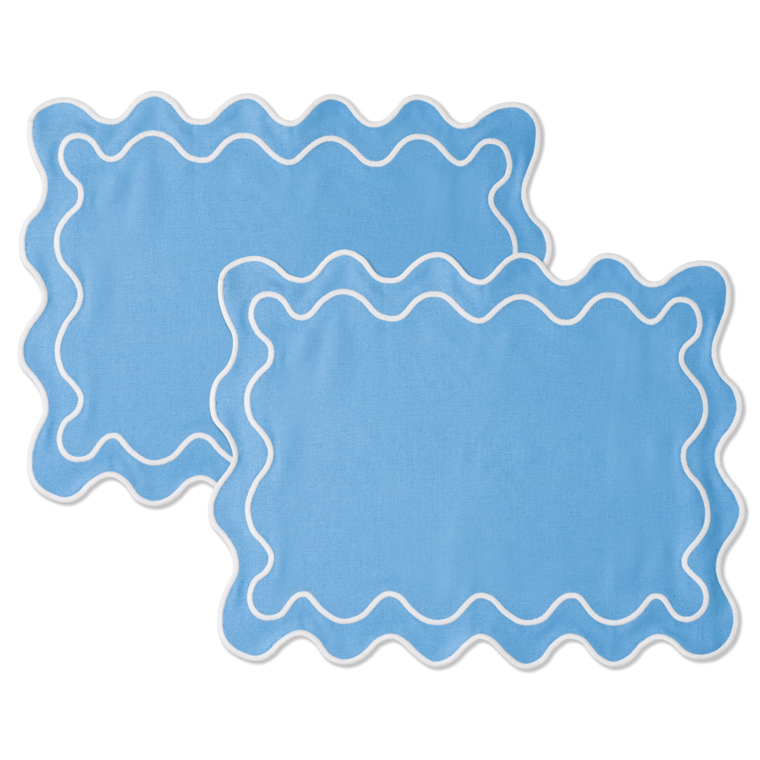 Kulu Club placemats Wavy - linnenmix - blauw/wit - set van 2