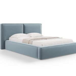 Micadoni Opbergbed met hoofdeinde Jodie 140x200cm, flueel, lichtblauw Micadoni Opbergbed met hoofdeinde Jodie 140x200cm, flueel, lichtblauw