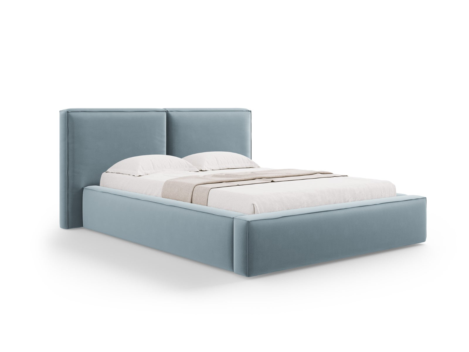 Micadoni Opbergbed met hoofdeinde Jodie 140x200cm, flueel, lichtblauw