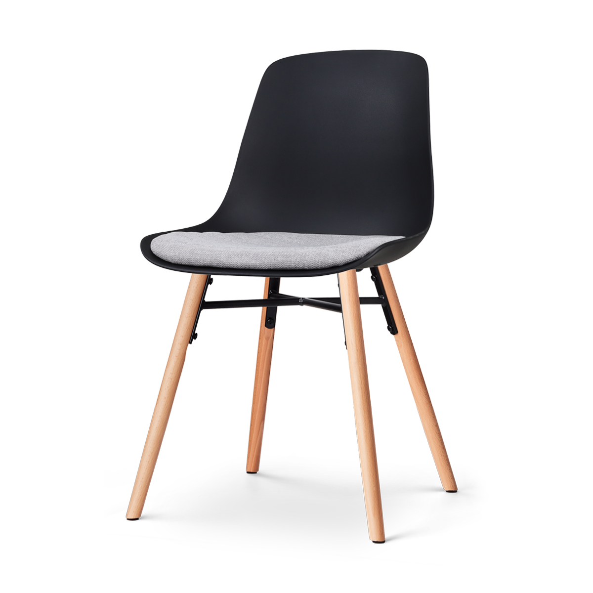Nolon Nena-Liv Eetkamerstoel Zwart - Lichtgrijs Kussen - Houten Poten