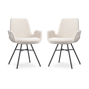Nolon Noa-Eef Eetkamerstoelen Set van 2 – Bouclé Beige – Zwarte Poten Nolon Noa-Eef Eetkamerstoelen Set van 2 – Bouclé Beige – Zwarte Poten