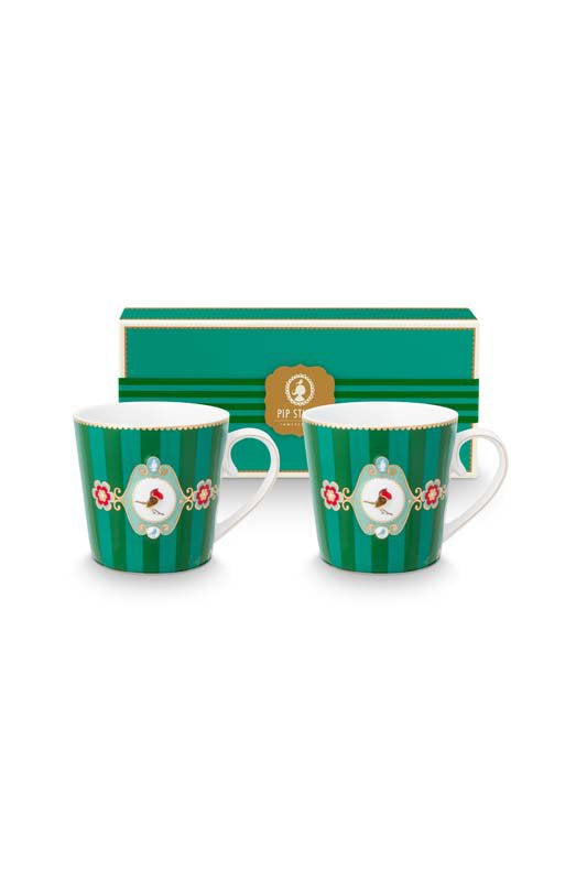Pip Studio Mokken - Love Birds Medallion - Groen Gestreept - 300ml - S