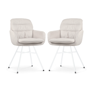 Nolon Noa-Mia Eetkamerstoelen Set van 2 – Beige – Witte Poten Nolon Noa-Mia Eetkamerstoelen Set van 2 – Beige – Witte Poten