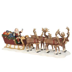 LuVille Kerstdorp Miniatuur Kerstman met zijn Rendierenslee – L21 x B7 LuVille Kerstdorp Miniatuur Kerstman met zijn Rendierenslee – L21 x B7
