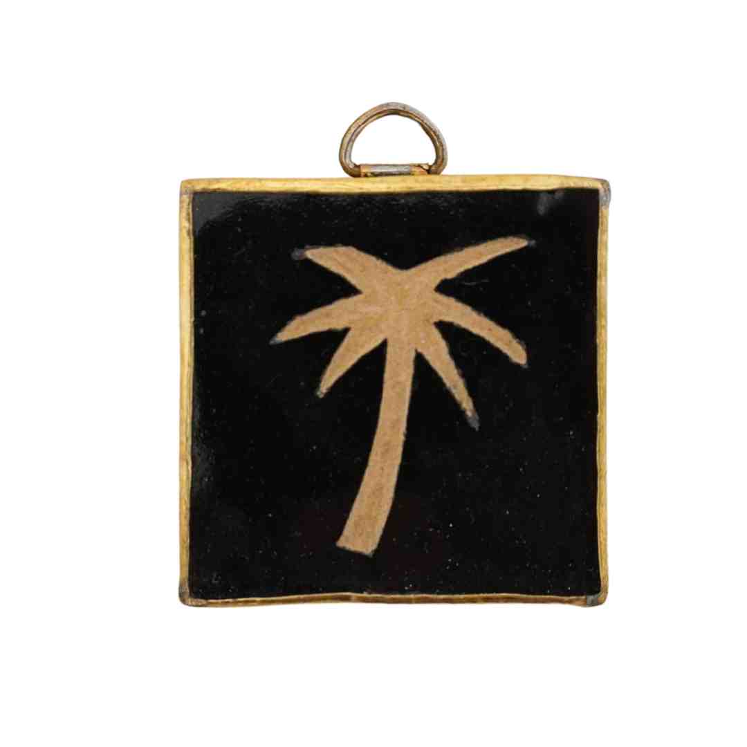 MÔMÉ Zellige tegeltje palm - zwart - keramiek/messing - wanddecoratie
