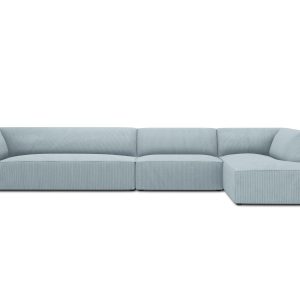 Micadoni rechter hoekbank Ruby 5-zits, ribfluwelen, lichtblauw – 180×3 Micadoni rechter hoekbank Ruby 5-zits, ribfluwelen, lichtblauw – 180×3