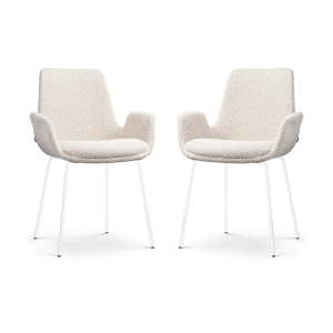 Nolon Nora-Eef Eetkamerstoelen Set van 2 – Bouclé Beige – Witte Poten Nolon Nora-Eef Eetkamerstoelen Set van 2 – Bouclé Beige – Witte Poten