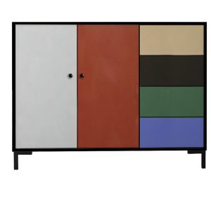 Laag dressoir van MDF met kleurrijk geometrisch patroon