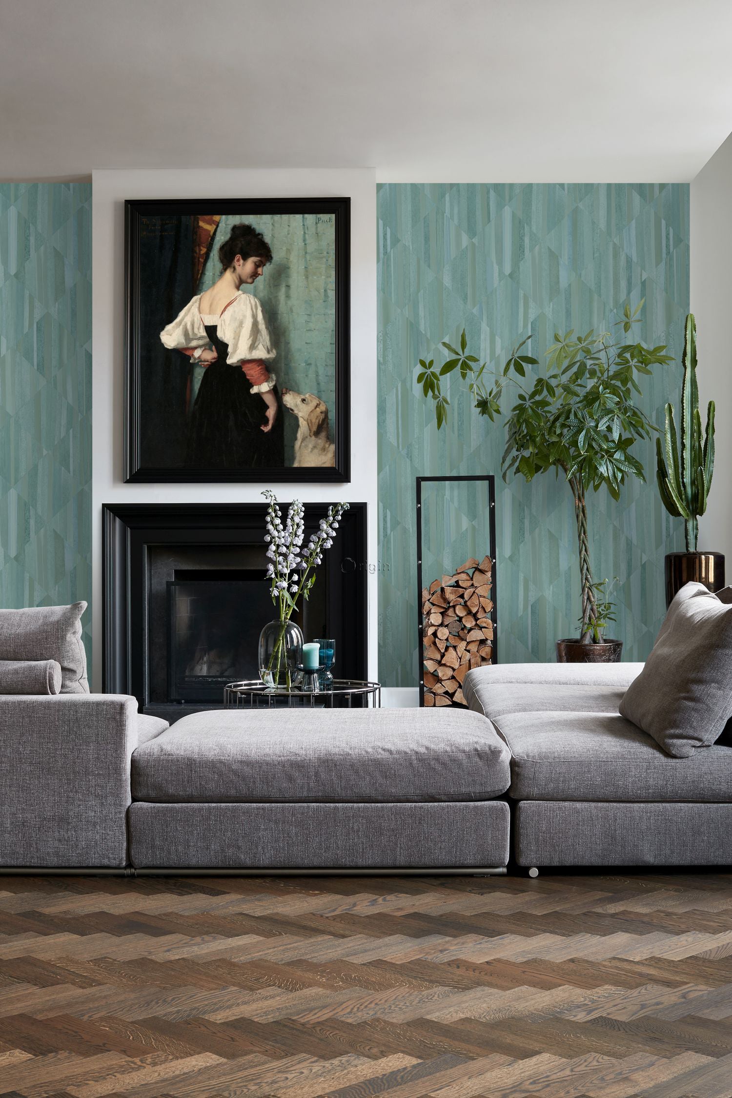 Origin Wallcoverings fotobehang 3D-houtmotief blauwgroen - 150 x 279 c