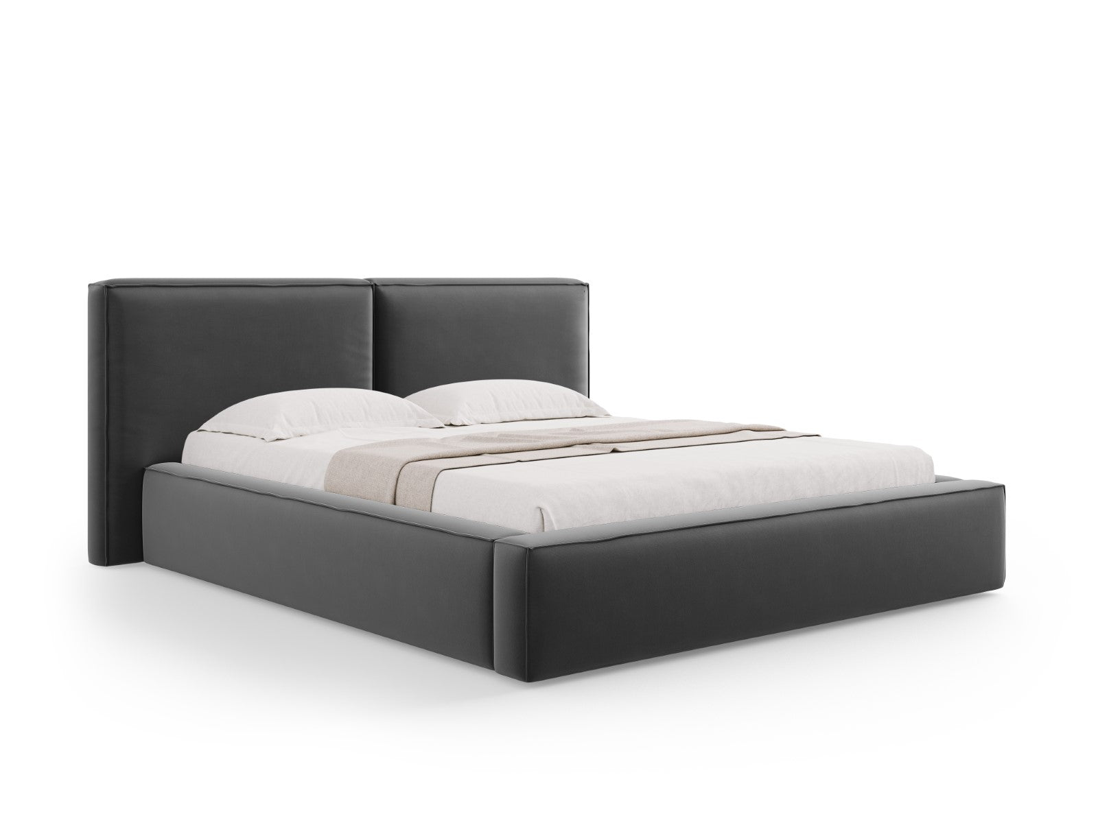 Micadoni Opbergbed met hoofdeinde Jodie 160x200cm, flueel, grijs - 228