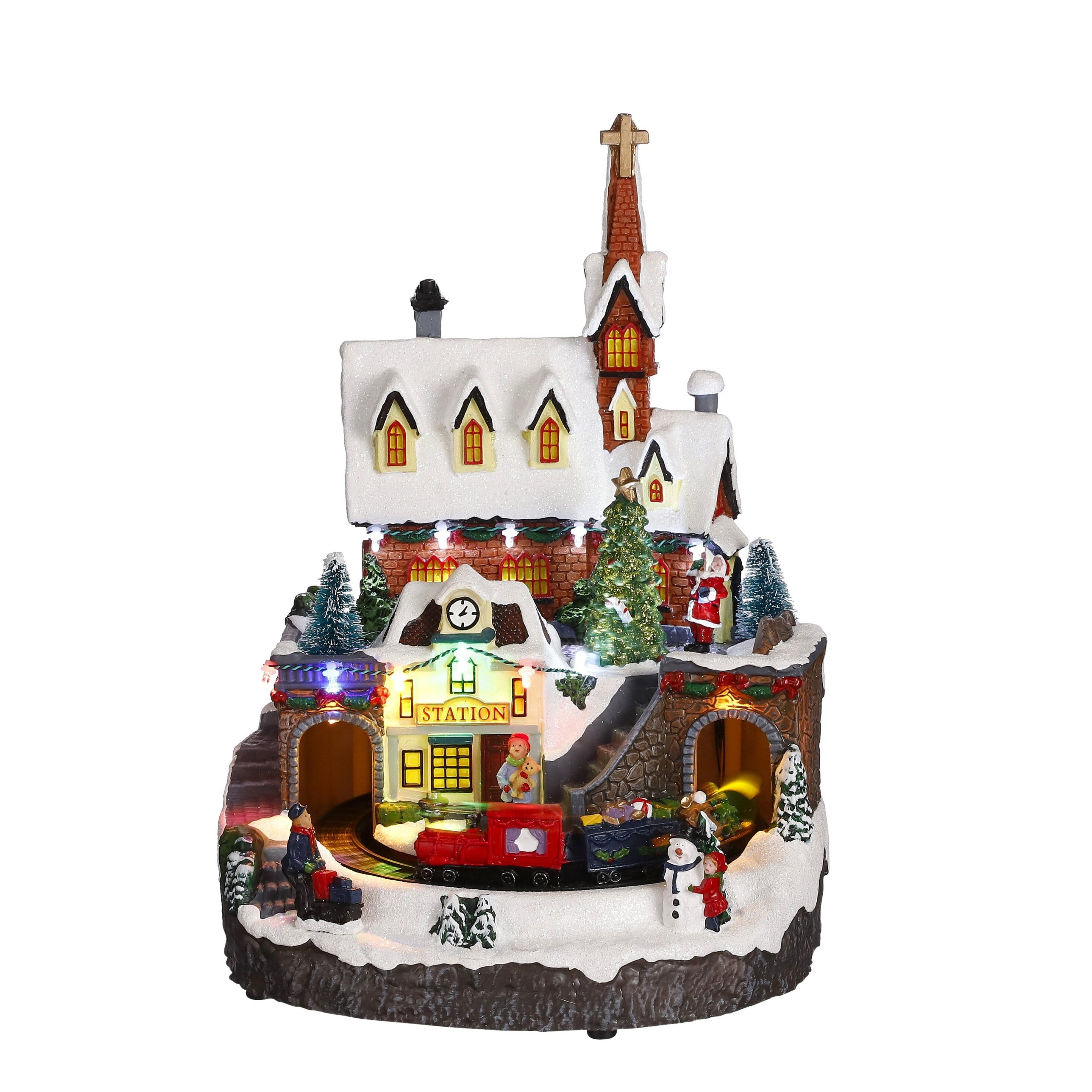 LuVille Kerstdorp Miniatuur Treinstation - L24 x B24 x H33 cm - Meerkl